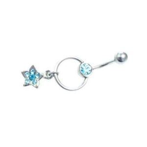 🎁 3/$20 Star Dangle Belly Button Ring 14 Gauge Blue Charm Navel Piercing NEW